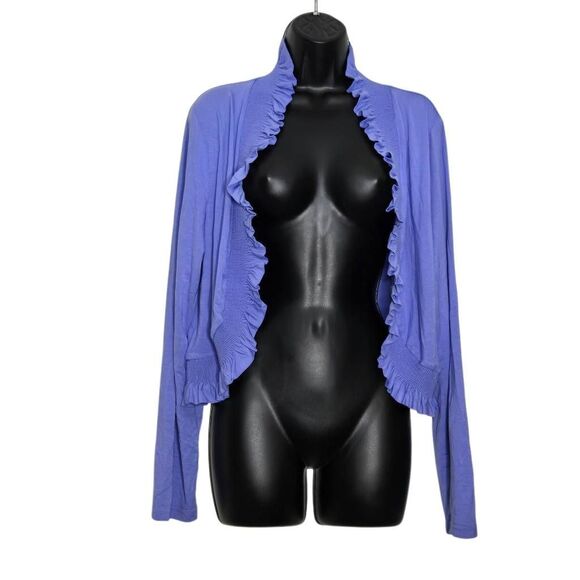The Pyramid Collection Open Front Cardigan Size Medium Long Sleeve Ruffle Purple - Picture 2 of 4